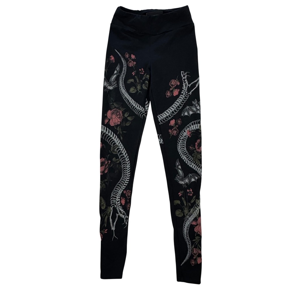Midnight Hour Leggings Womens XS Black Snake Skeleton Floral Bat Goth Punk Rock